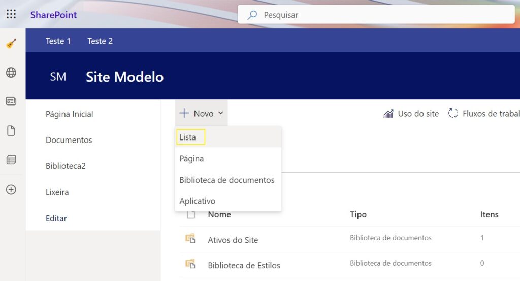 Criar Lista SharePoint